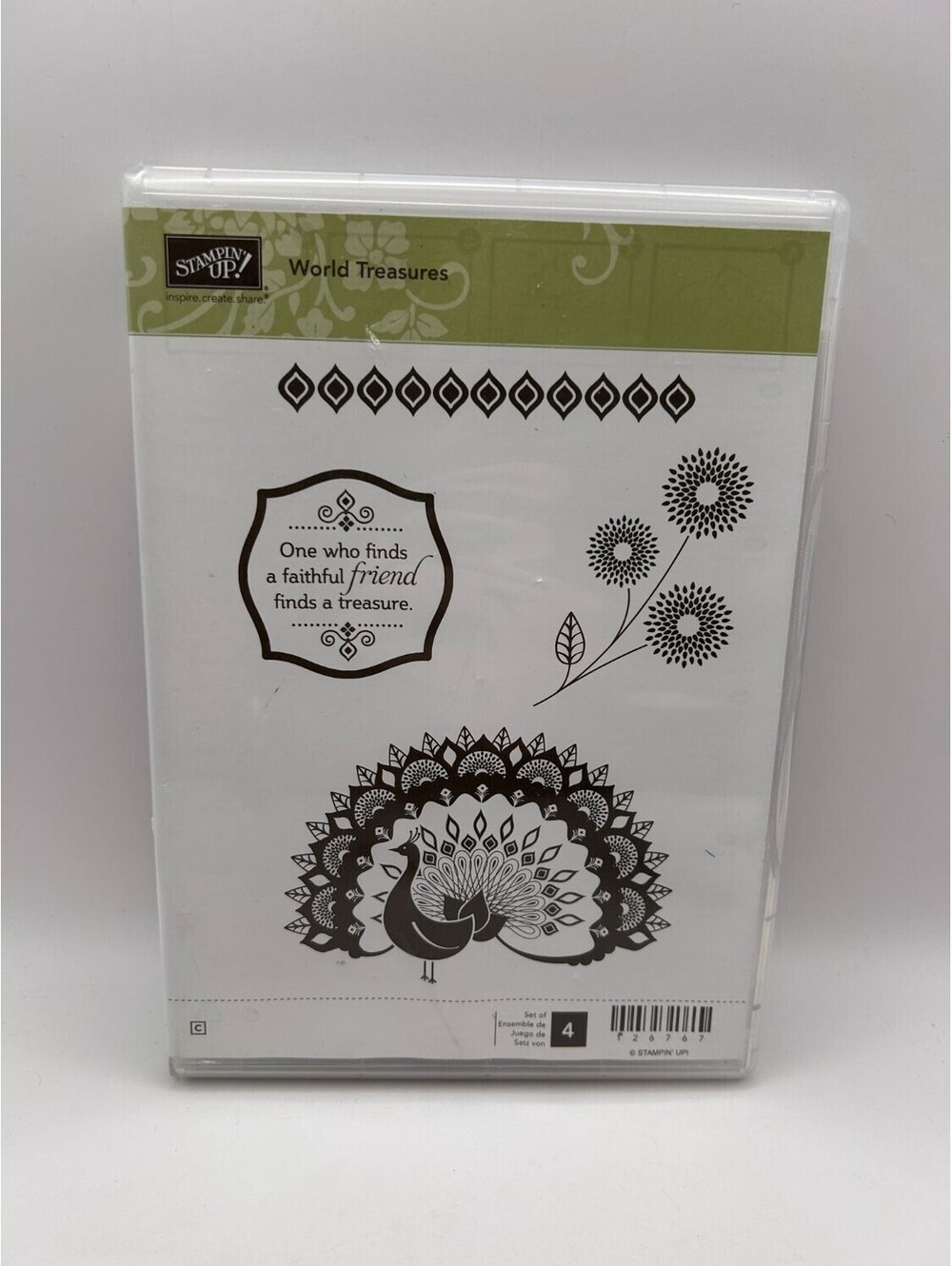 Stampin' Up! World Treasures Clear Mount Stamp Set Peacock 4pc MPN 126767 New